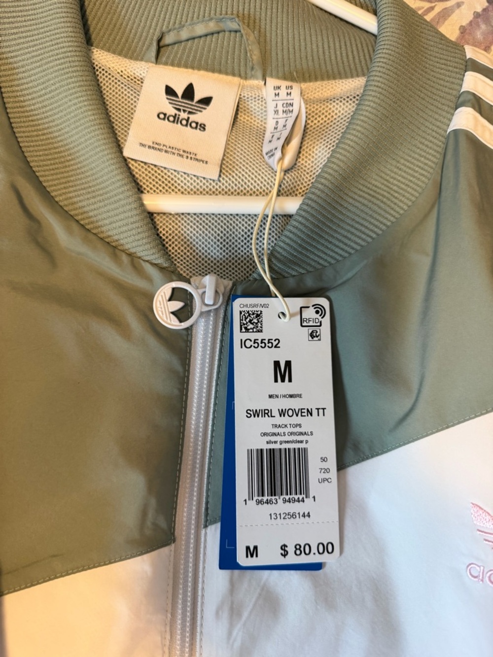 adidas Colorblock Track Jacket in Sage, White & Light Pink - Picture 6 of 6